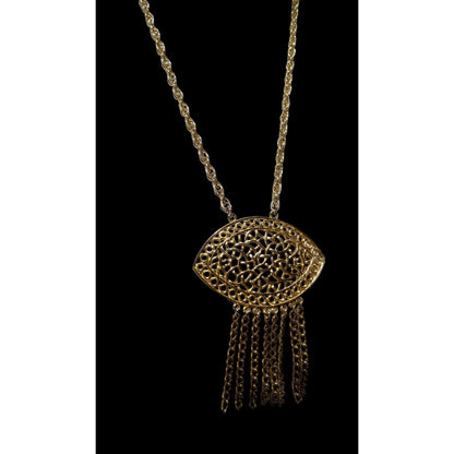 Gold Fringe Open Floral Medallion Necklace