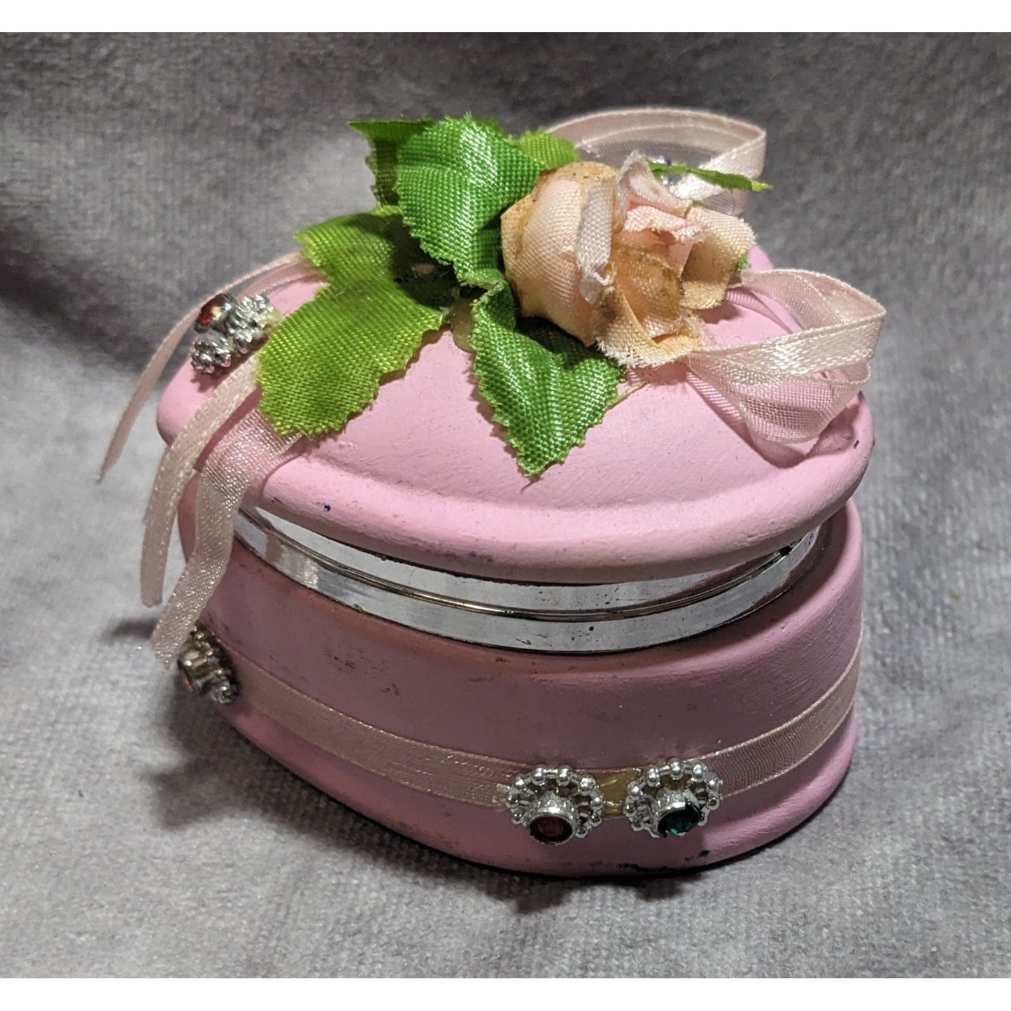 Pink Ceramic Floral Embellished Heart Trinket Box