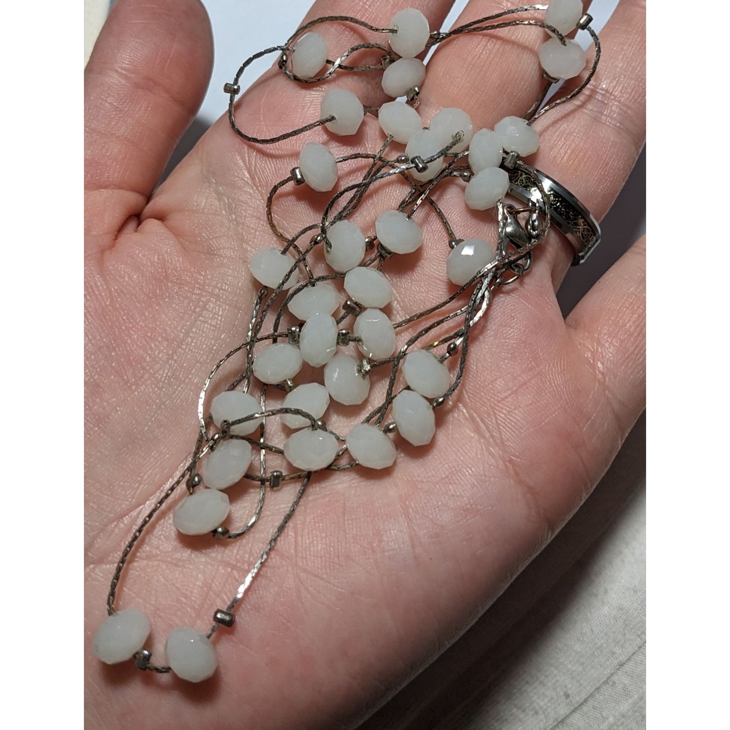 Silver Beaded Opera Necklace