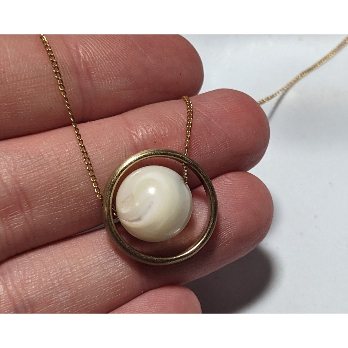 White Glass Swirl Marble Spinner Necklace