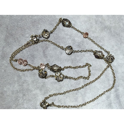 Y2K Glam Silver Chain Beaded Statement Necklace