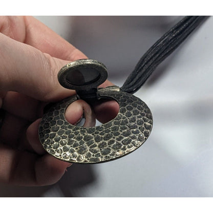 Brutalist Hammered Articulated Pendant Necklace With Rhinestone Accent