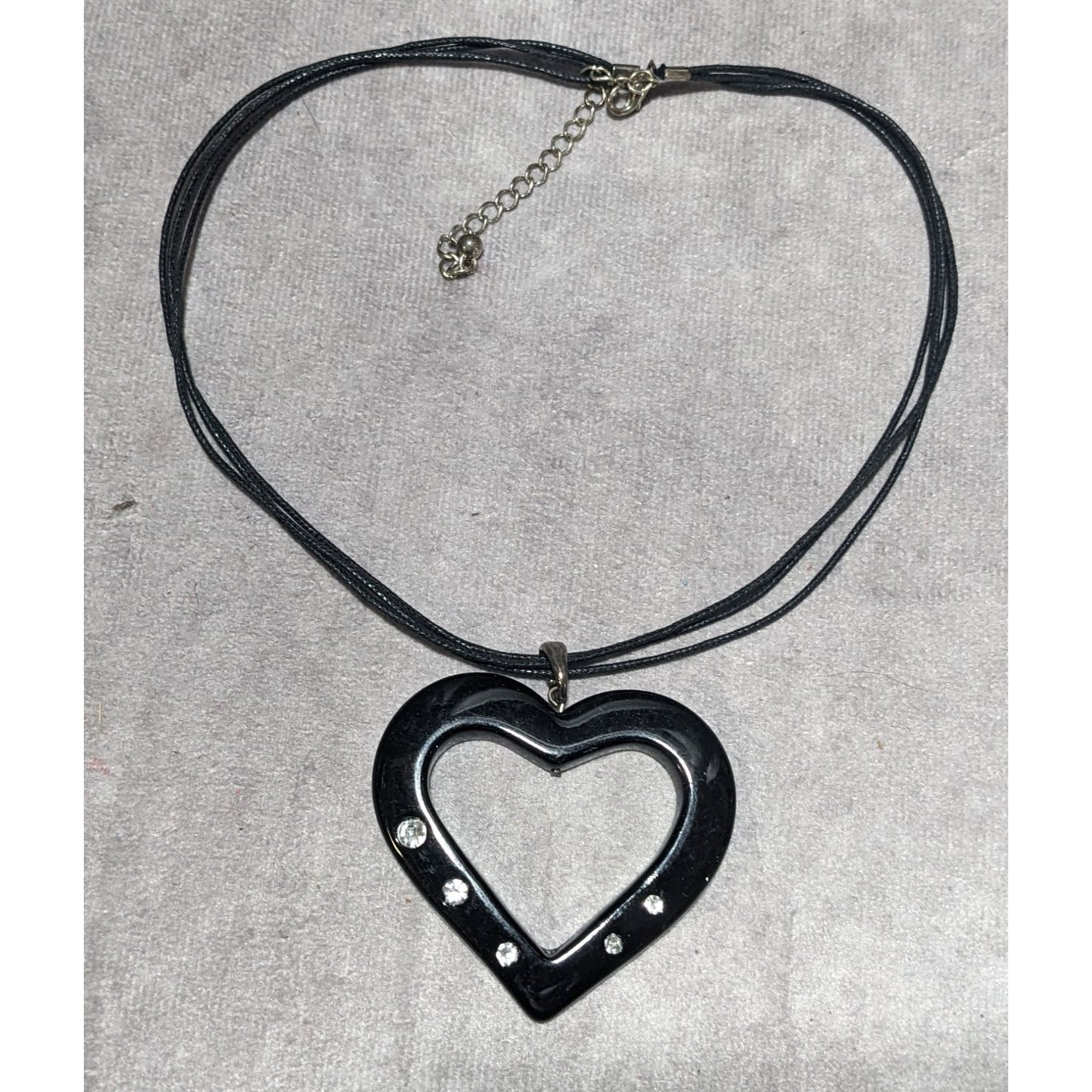 Glam Goth Open Heart Black Pendant Necklace