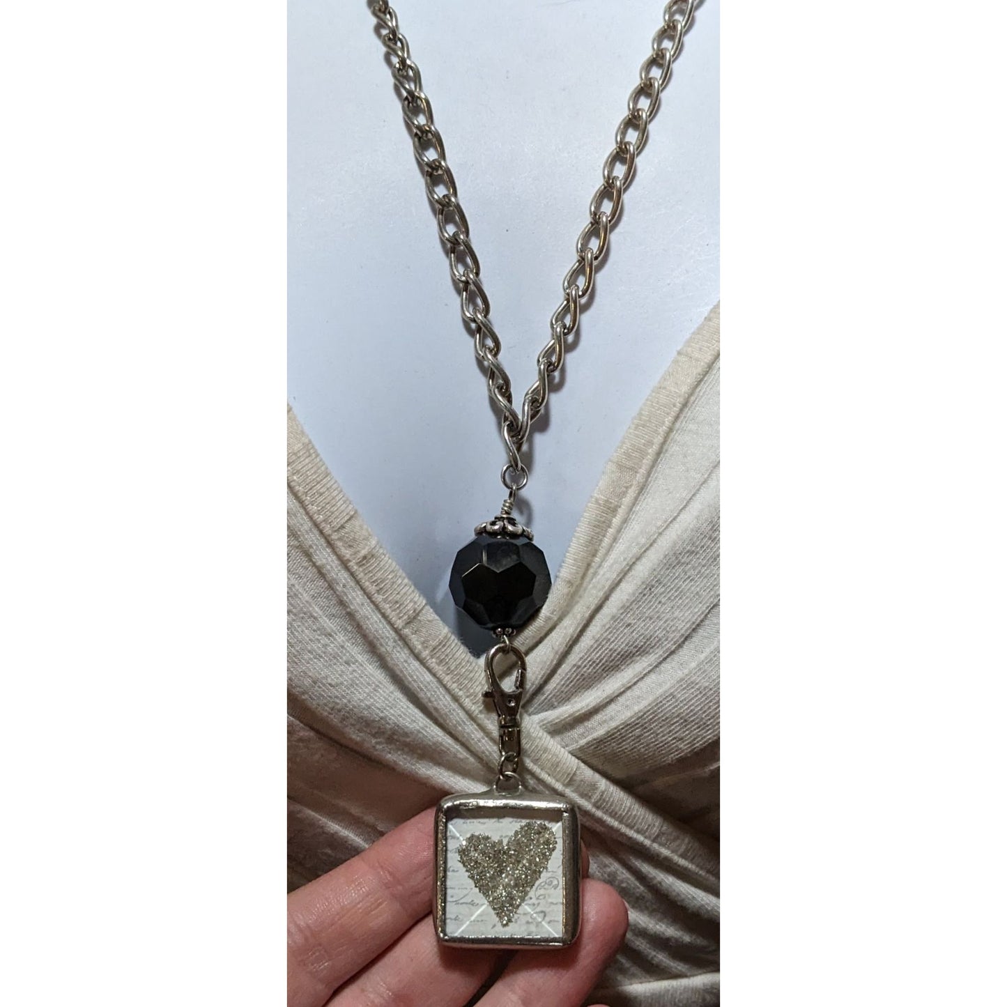 Unique Glitter Heart C Reversible Pendant Necklace