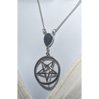 Gothic Teardrop Gemmed Pentagram Necklace