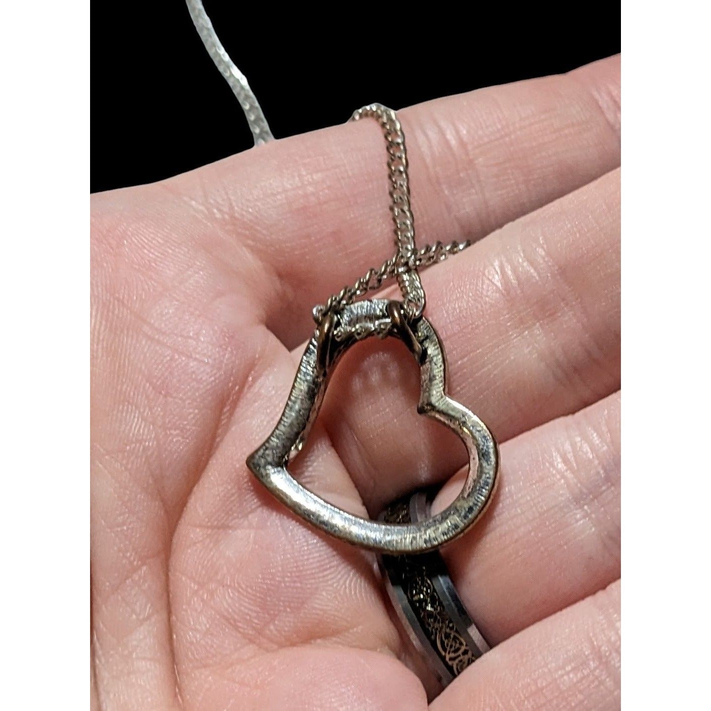 Gothic Marcasite Open Heart Pendant Necklace