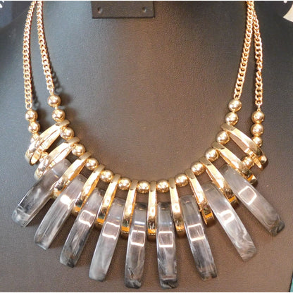 Abstract Grey And Gold Tone Statement Necklace