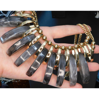 Abstract Grey And Gold Tone Statement Necklace
