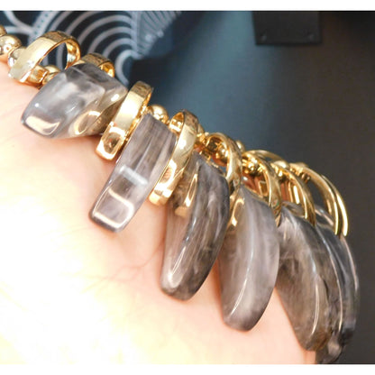 Abstract Grey And Gold Tone Statement Necklace
