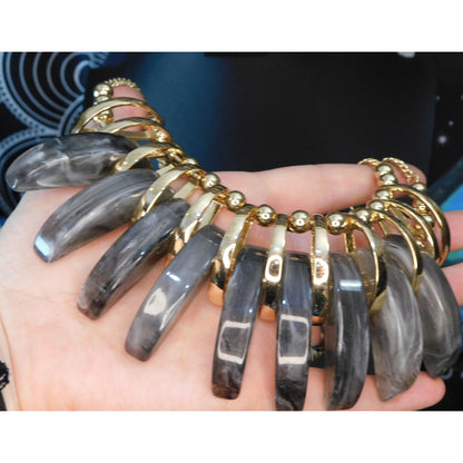 Abstract Grey And Gold Tone Statement Necklace