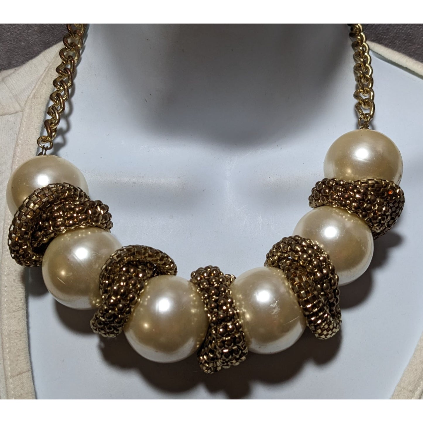 Chunky Glam Pearl Gold Chain Statement Necklace