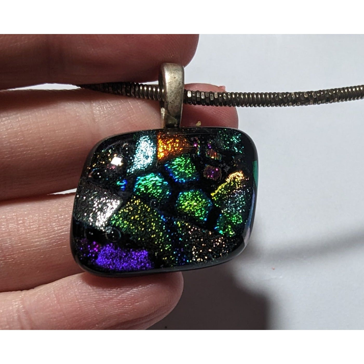 Rainbow Dichroic Glass  Pendant Necklace