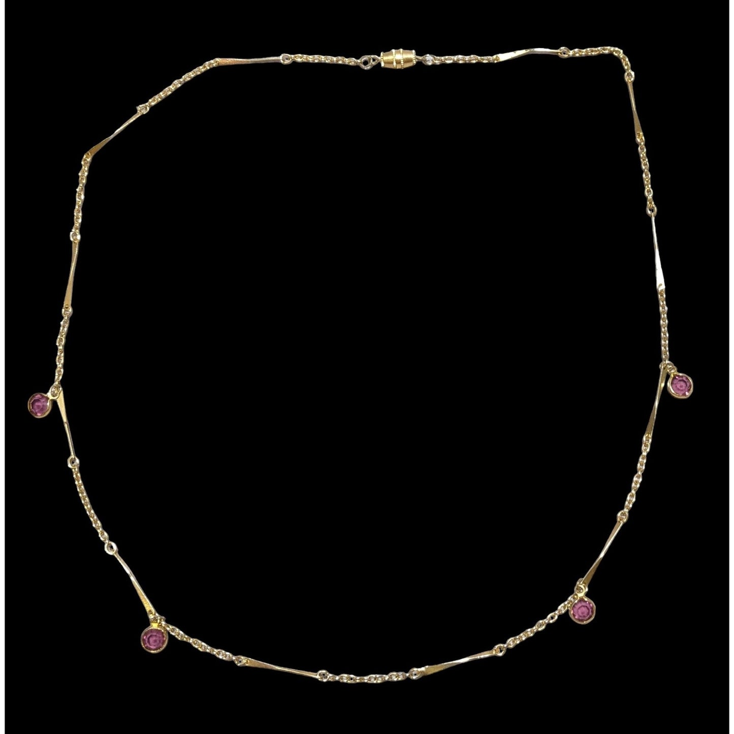 Abstract Gold Chain Necklace With Purple Gems