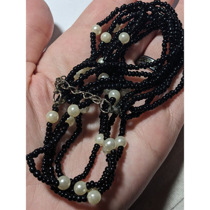 Black Glass Pearl Beaded Multilayer Necklace