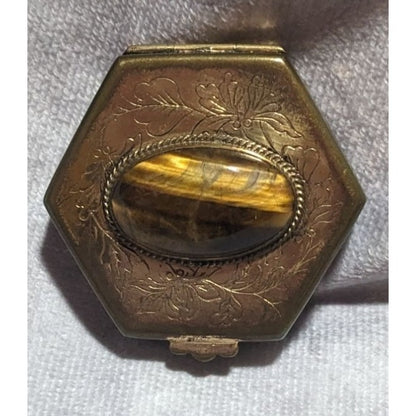 Vintage Floral Tiger Eye Pillbox