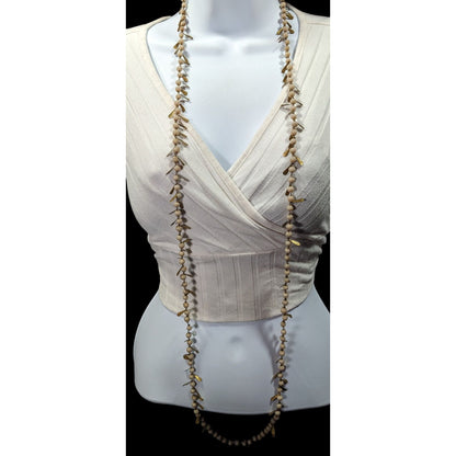 Vintage Unique Cream And Gold Tone Beaded Fringe Necklace