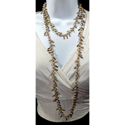 Vintage Unique Cream And Gold Tone Beaded Fringe Necklace