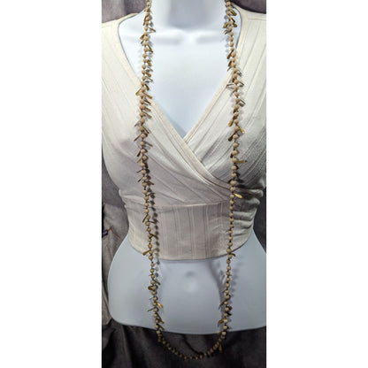 Vintage Unique Cream And Gold Tone Beaded Fringe Necklace