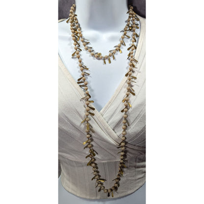 Vintage Unique Cream And Gold Tone Beaded Fringe Necklace