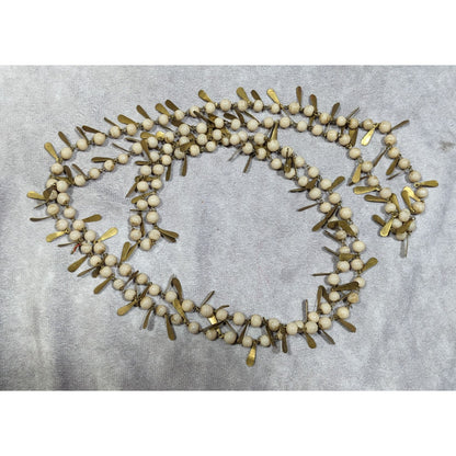 Vintage Unique Cream And Gold Tone Beaded Fringe Necklace