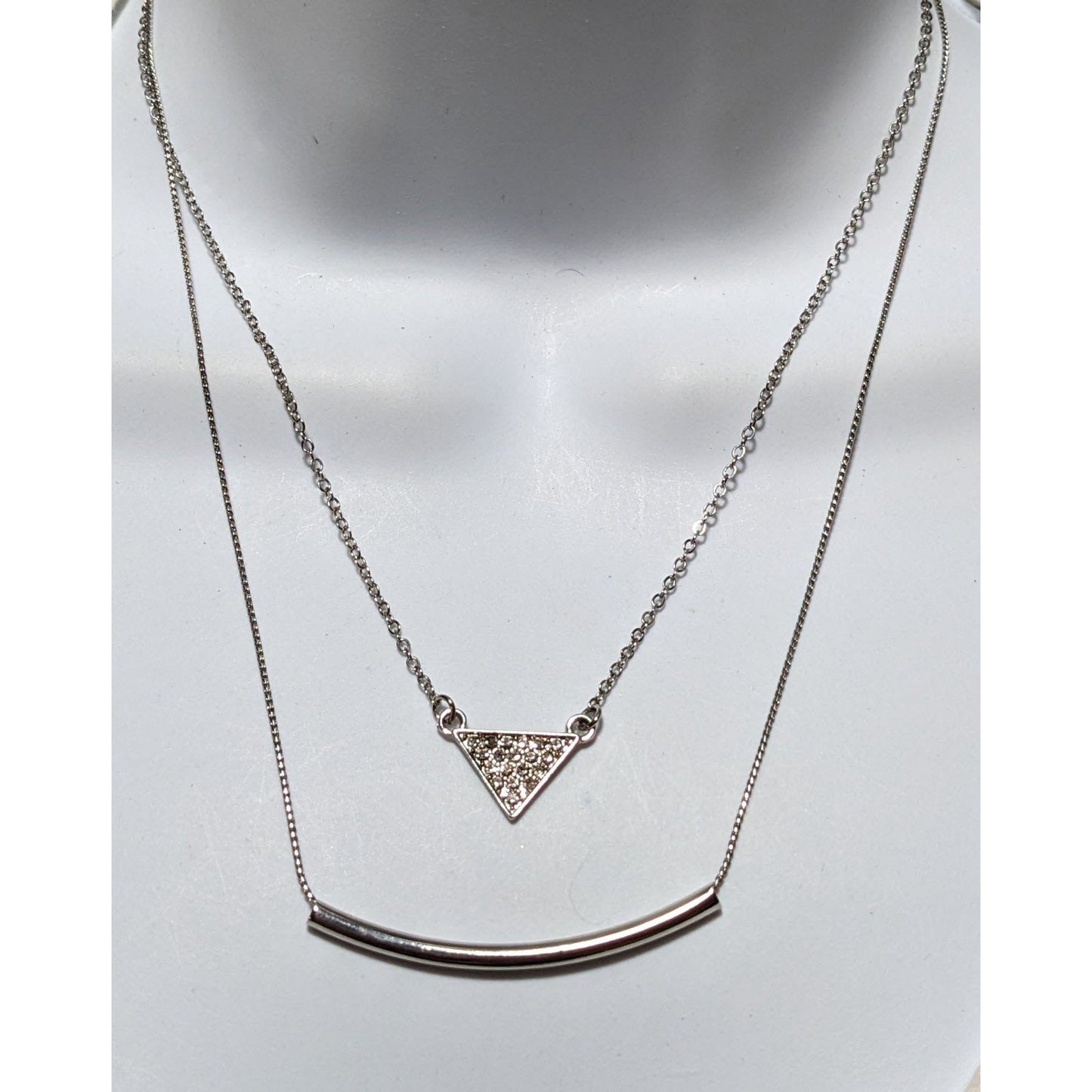 Modern Silver Multilayer Triangle Necklace
