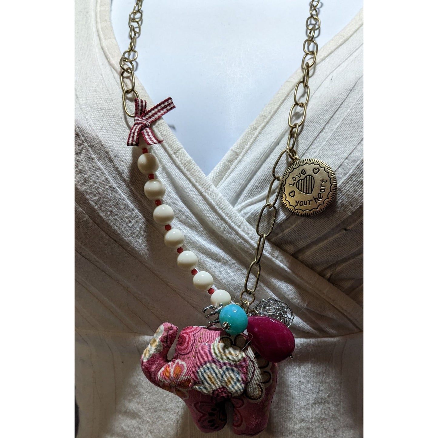 Cottagecore Pink Plush Elephant Necklace