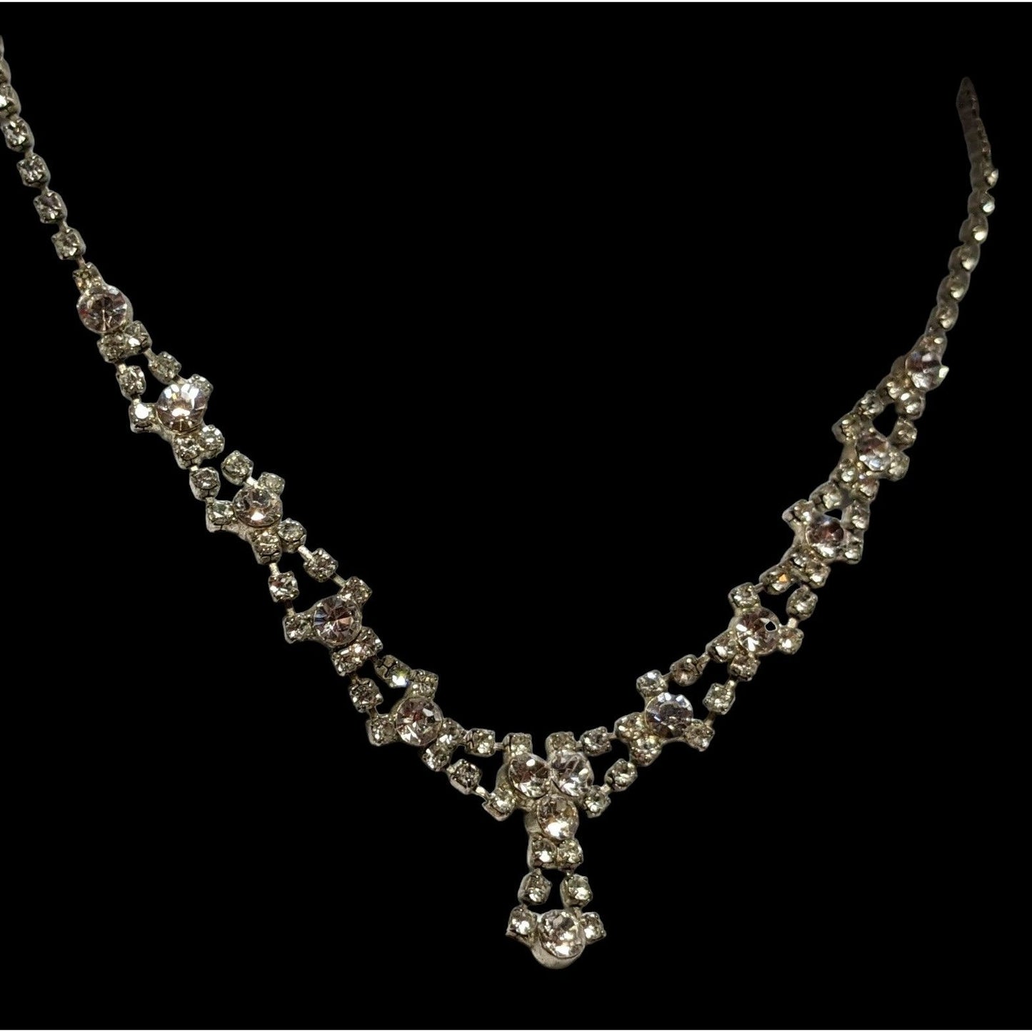 Vintage Silver Rhinestone Bridal Necklace