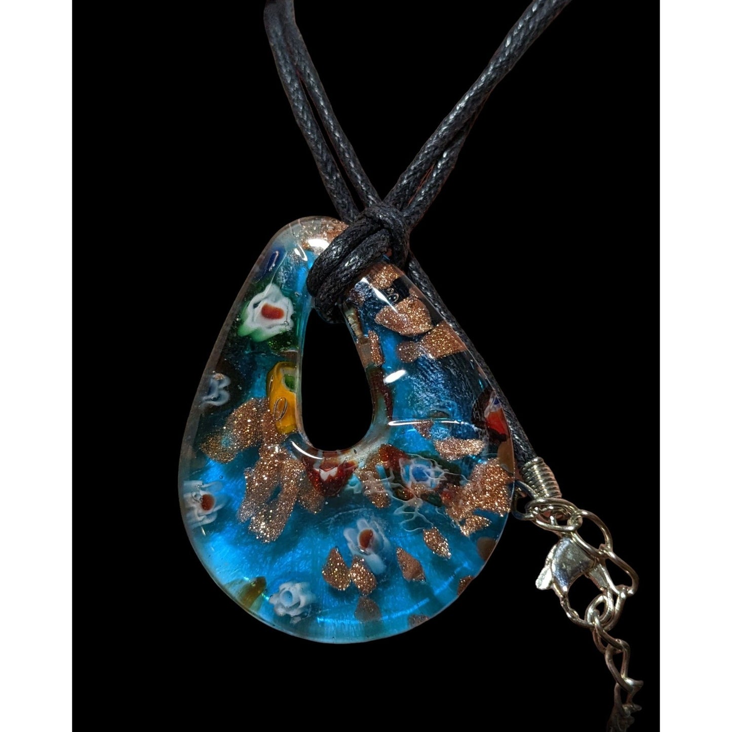 Blue Millefiori Glass Blue Teardrop Necklace