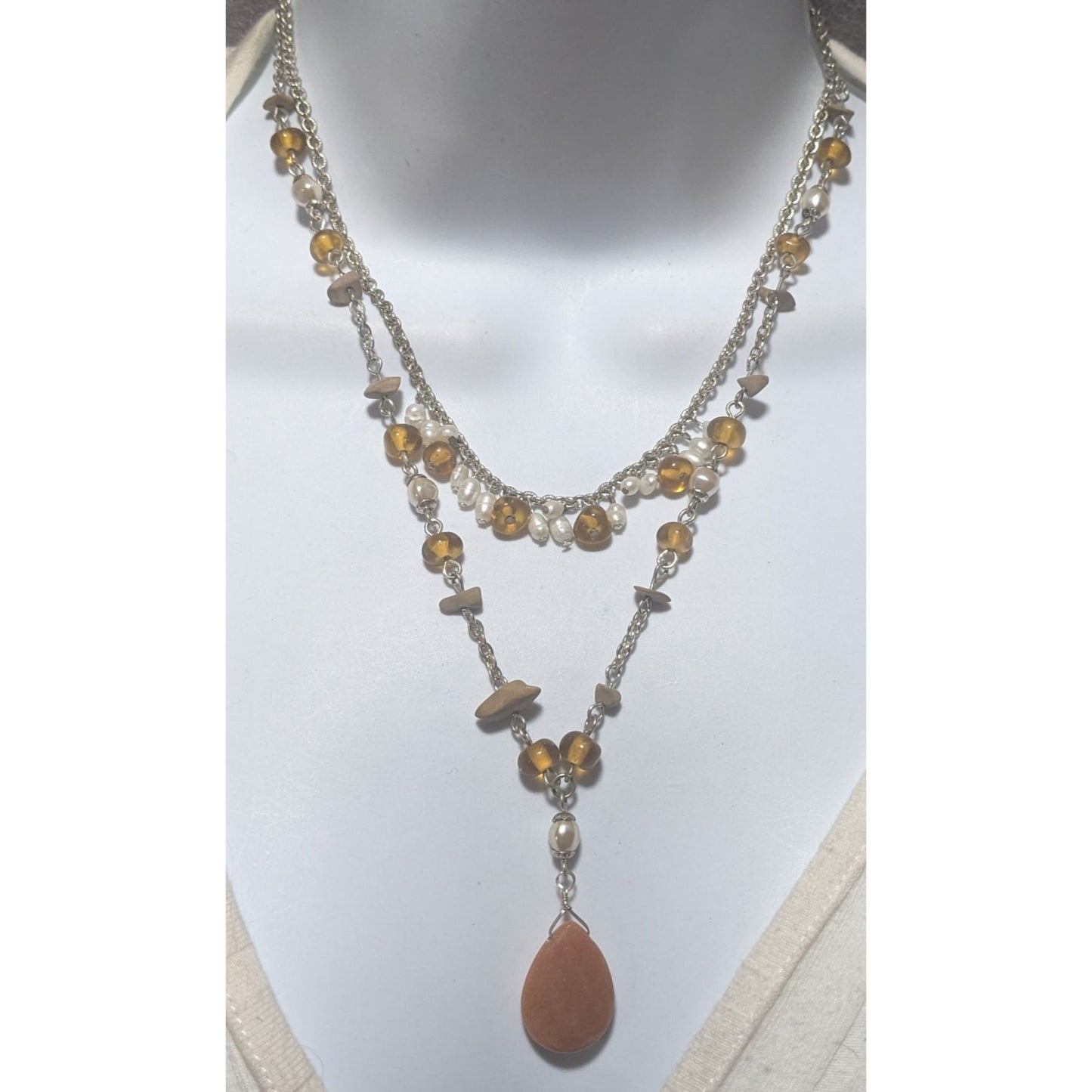 Avon Boho Layered Necklace With Gem And Pearl Beads