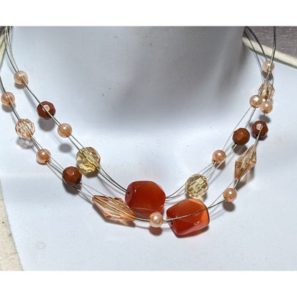 Orange Multilayer Glass Beaded  Necklace