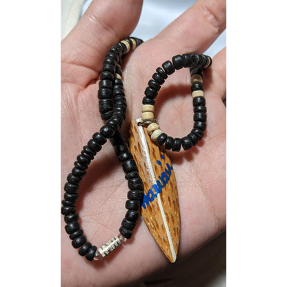 Hawaii Souvenir Wooden Beaded Surfboard Necklace