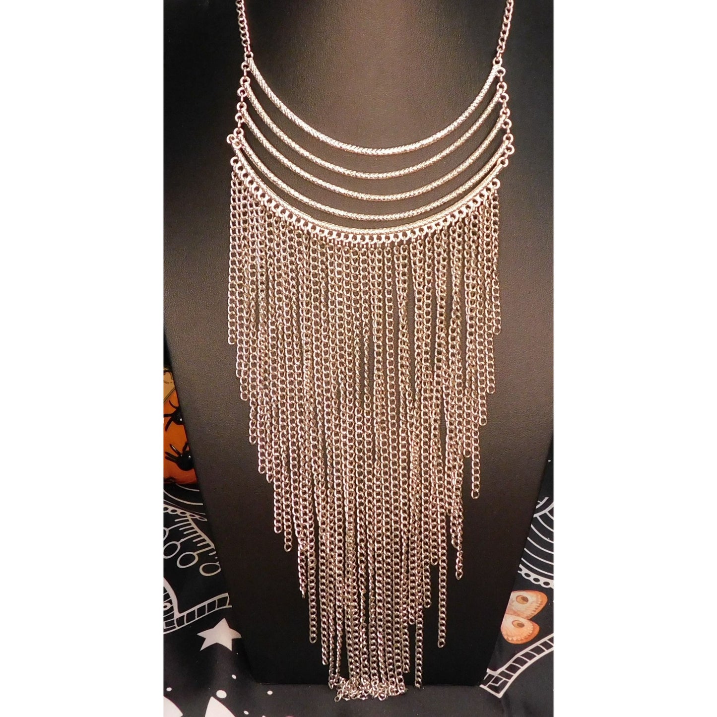 Silver Tone Cascading Fringe Chain Necklace