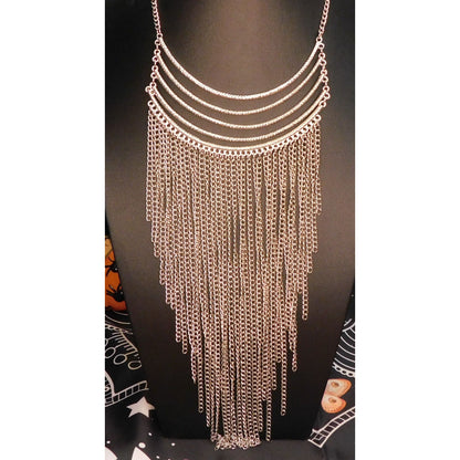 Silver Tone Cascading Fringe Chain Necklace