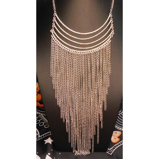 Silver Tone Cascading Fringe Chain Necklace
