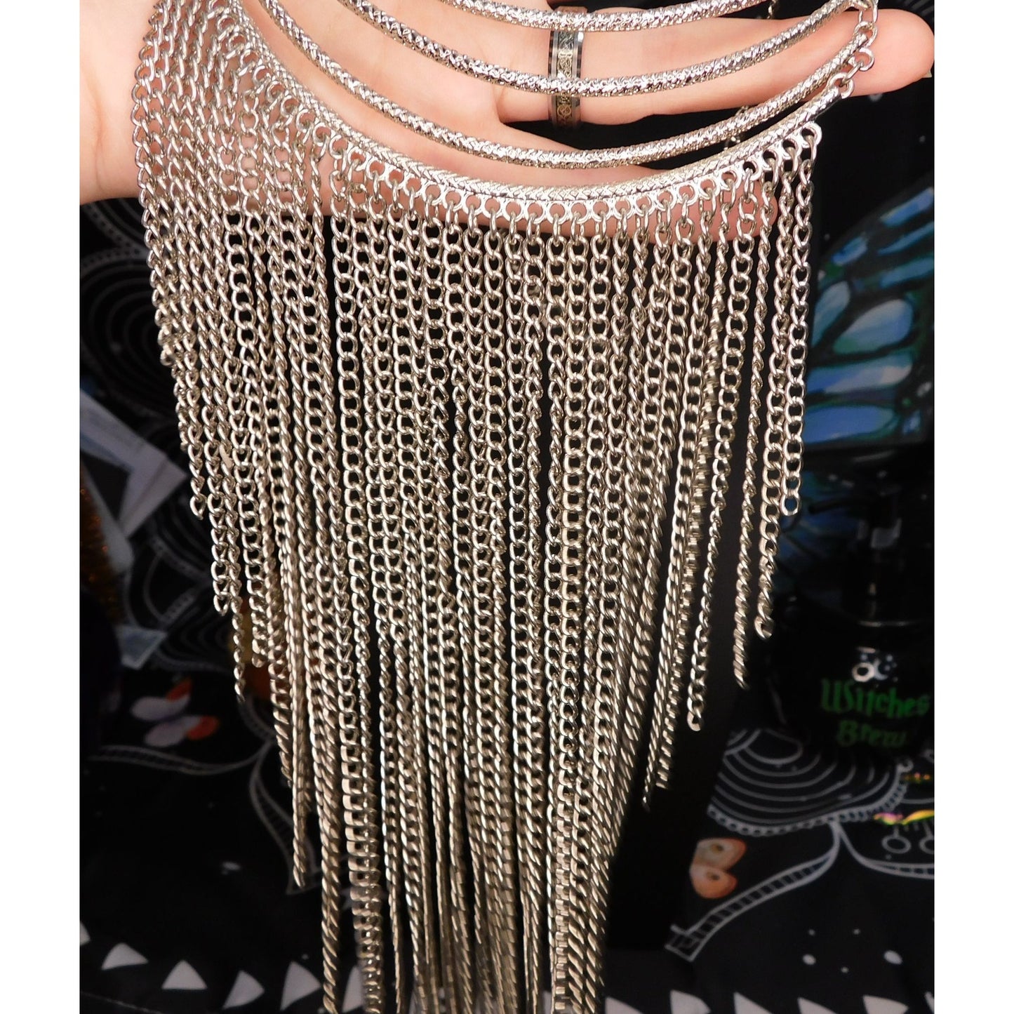 Silver Tone Cascading Fringe Chain Necklace