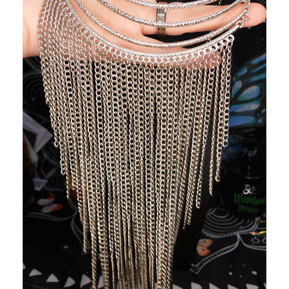 Silver Tone Cascading Fringe Chain Necklace