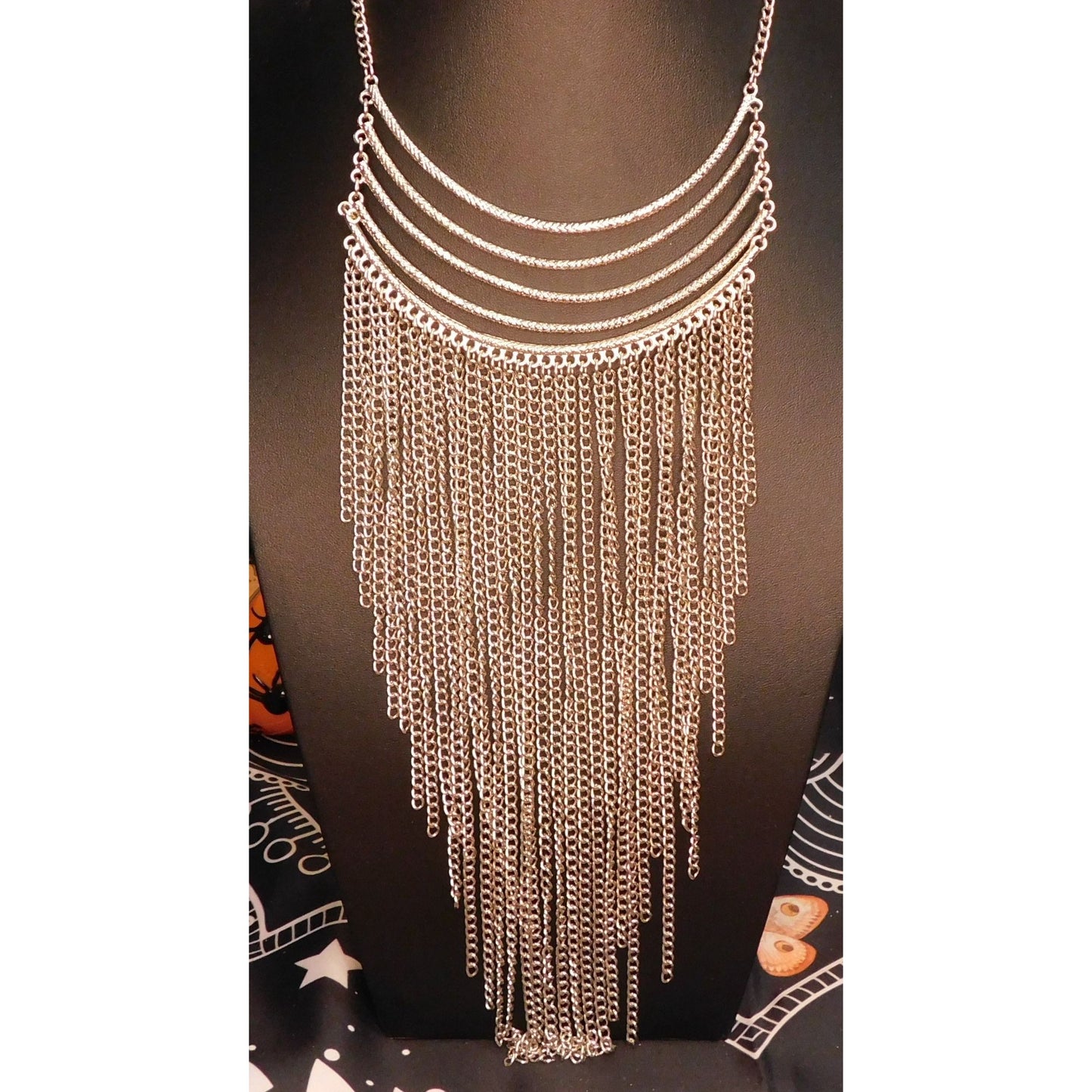 Silver Tone Cascading Fringe Chain Necklace