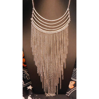 Silver Tone Cascading Fringe Chain Necklace