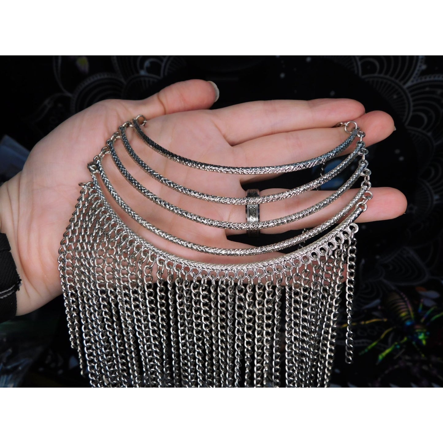 Silver Tone Cascading Fringe Chain Necklace