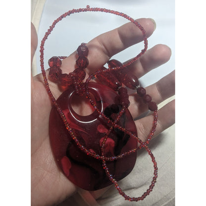Red Beaded Swirl Medallion Pendant Necklace