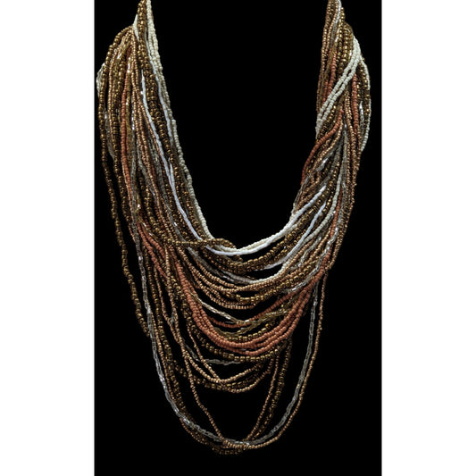 Vintage Layered Glass Beaded Necklace With Chunky Lucite Clasp