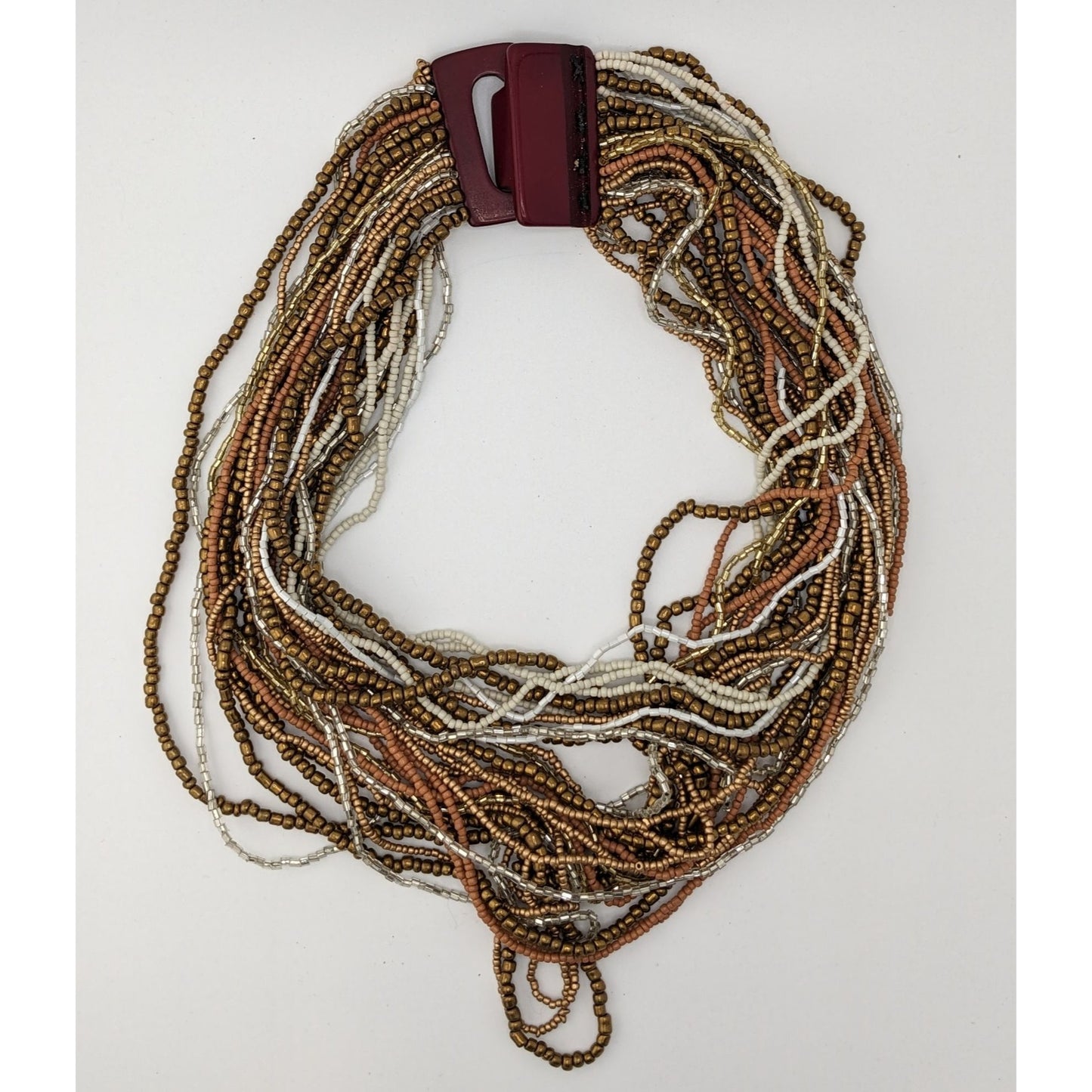 Vintage Layered Glass Beaded Necklace With Chunky Lucite Clasp