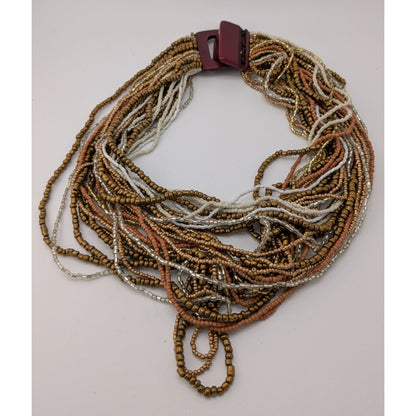 Vintage Layered Glass Beaded Necklace With Chunky Lucite Clasp