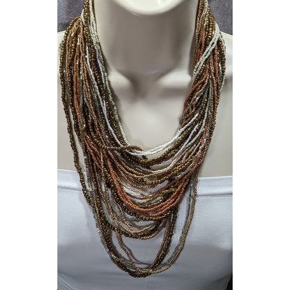 Vintage Layered Glass Beaded Necklace With Chunky Lucite Clasp