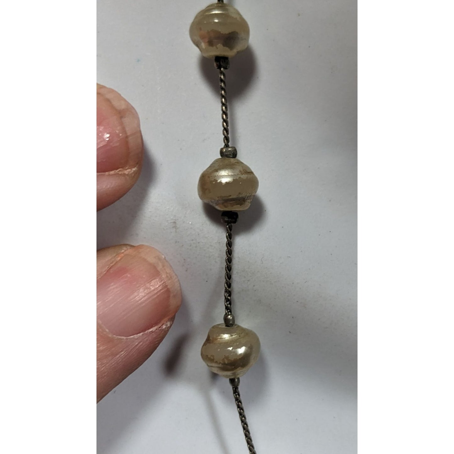 Elegant Faux Pearl Station Necklace On Silver Tone Chain