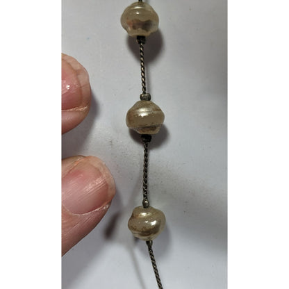 Elegant Faux Pearl Station Necklace On Silver Tone Chain