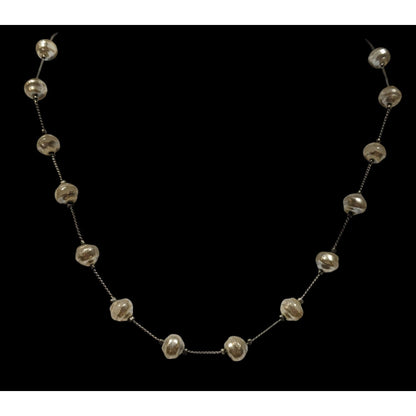 Elegant Faux Pearl Station Necklace On Silver Tone Chain