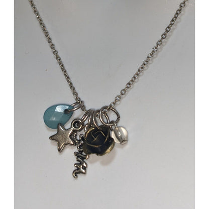 Wish Charm Necklace Silver Star Rose Beaded Pendant Inspirational Layering Jewelry