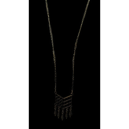 Bohemian Geometric Antiqued Gold Tone Fringe Pendant Necklace