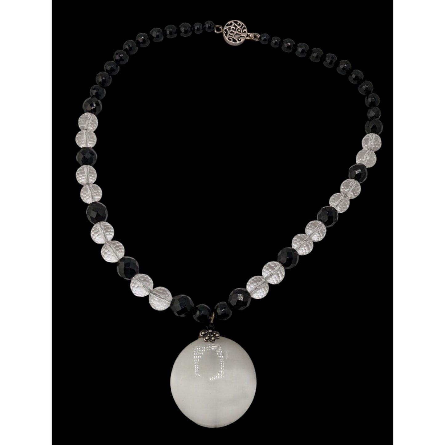 Vintage Crystal Glass Necklace Sterling Silver Box Clasp Black Tie Elegance